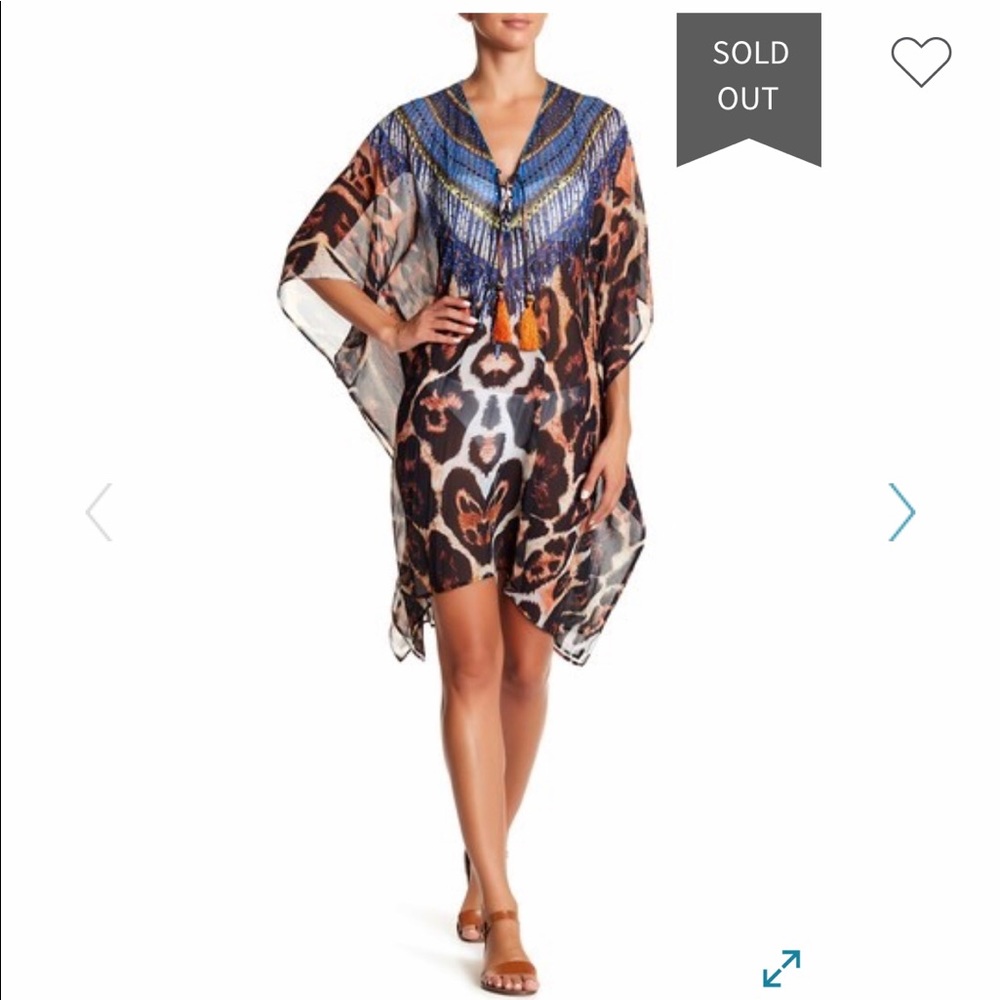 NWT La Moda Embellished Lace-Up Cover-Up Caftan